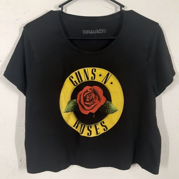 Guns N Roses Crop Top Black Womens T-Shirt Tee Shirt Graphic Size Large Cropped - Picture 2 of 6
